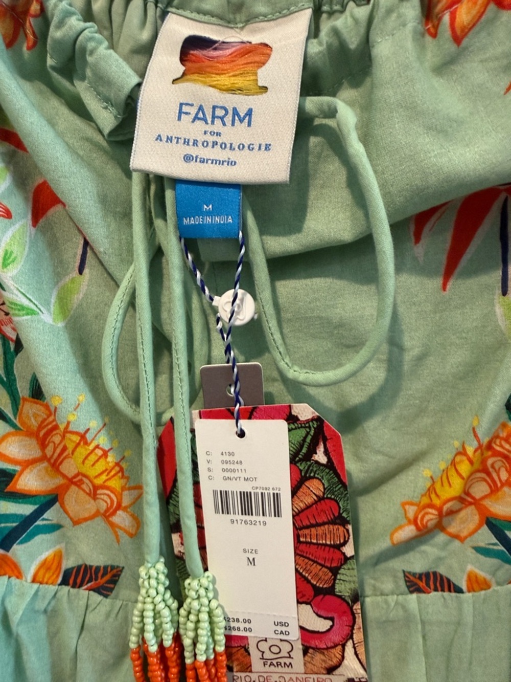 FARM Rio-Green Floral Off-Shoulder Maxi Dress. PTP 18-19”. Length 52” - Picture 2 of 8